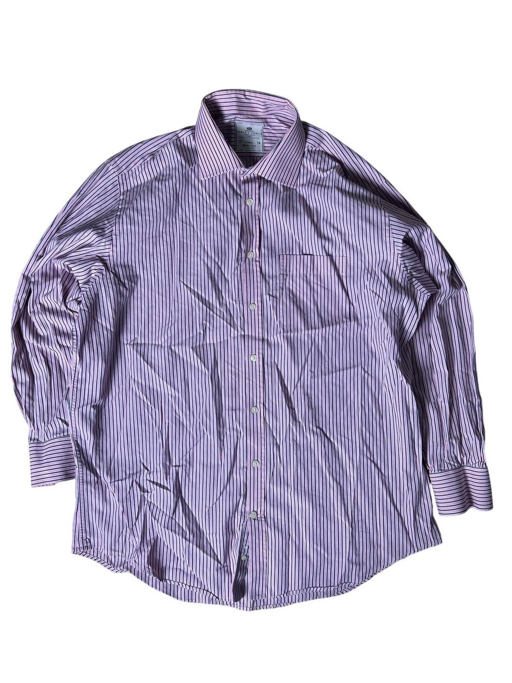 Hawes & Curtis Shirt Mens XL Pink Striped Long Sleeve Button Up Cotton Business